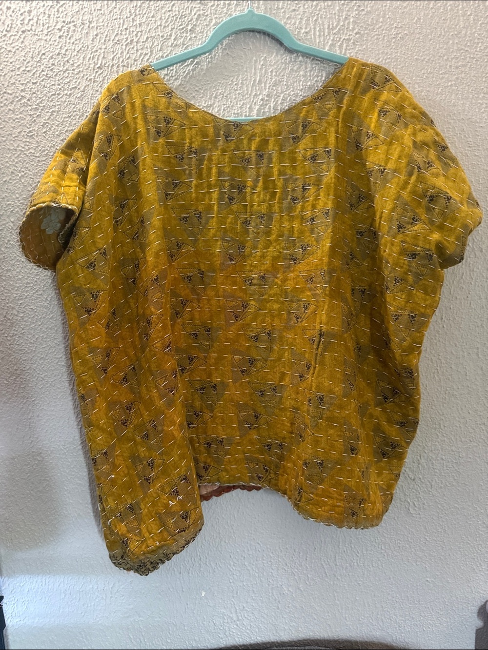 Upcycled Kantha Handcrafted Boho Patchwork Tunic Top in Earth Tones - Picture 4 of 4